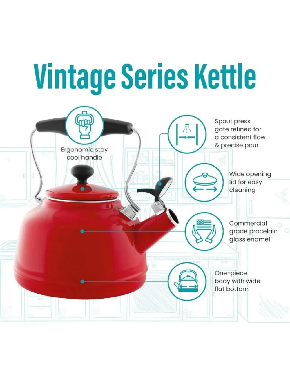Chili Red Kitchen Whistling Tea kettle 1. 7Quart Enamel Stainless Steel Pot